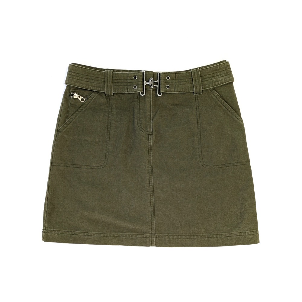 Context Olive Green Corduroy Mini Skirt Utility Gorpcore Belt Latch Women Size 4